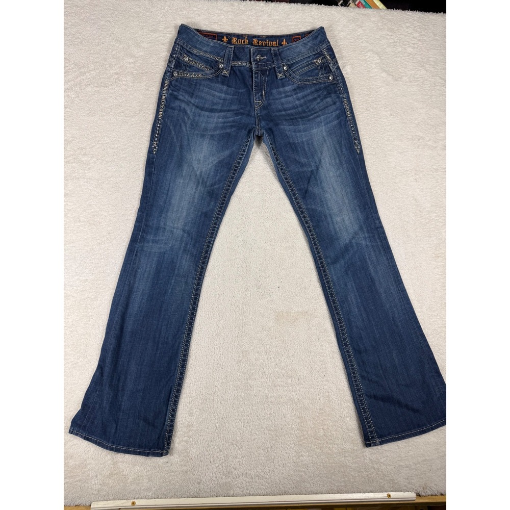Rock Revival Gwen Bootcut Jeans Womens 29 Blue Embellished Y2K Western Denim